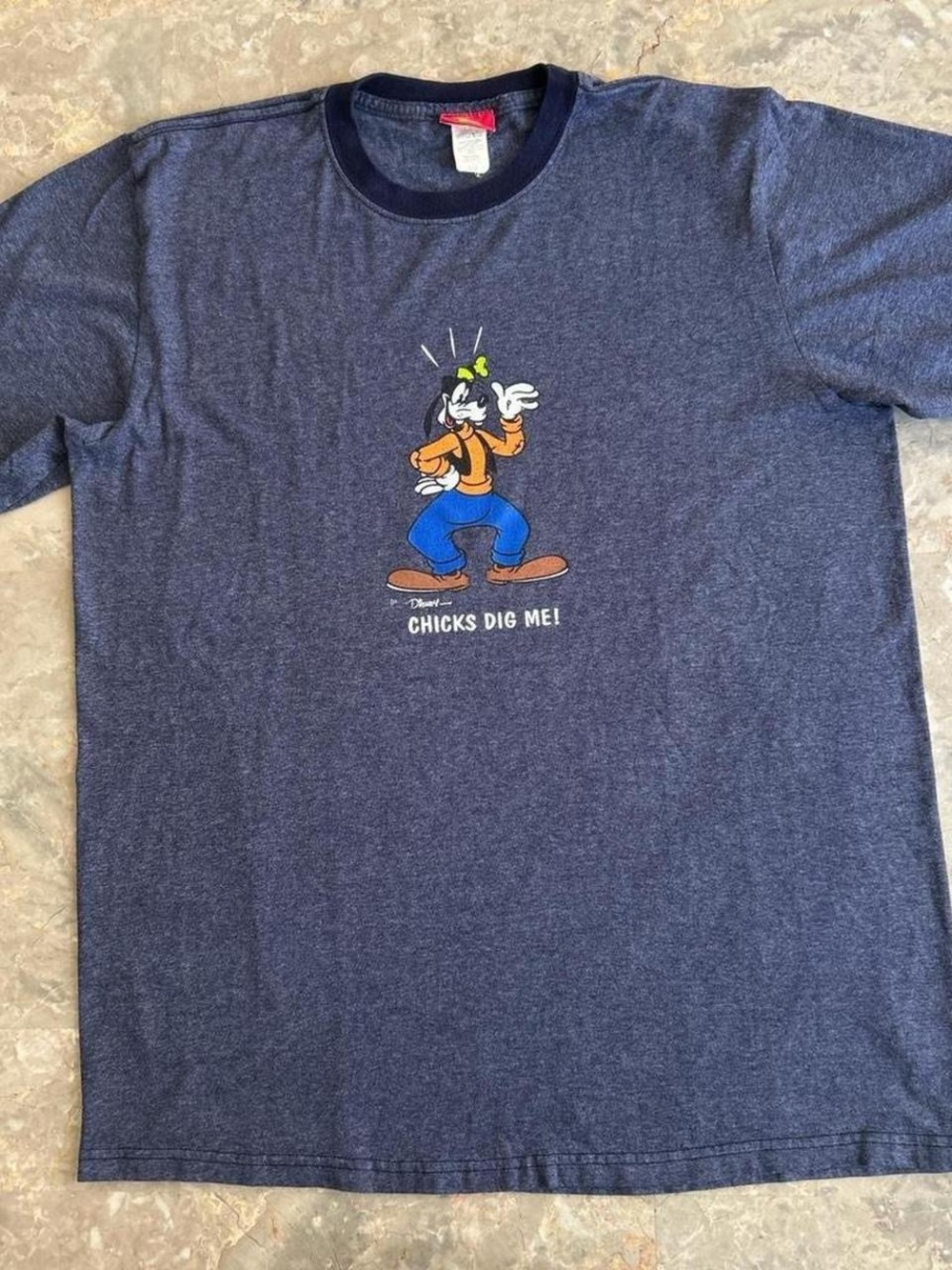 Vintage 1990s Disney Goofy Chicks Dig Me Ringer T-Shirt Large Blue